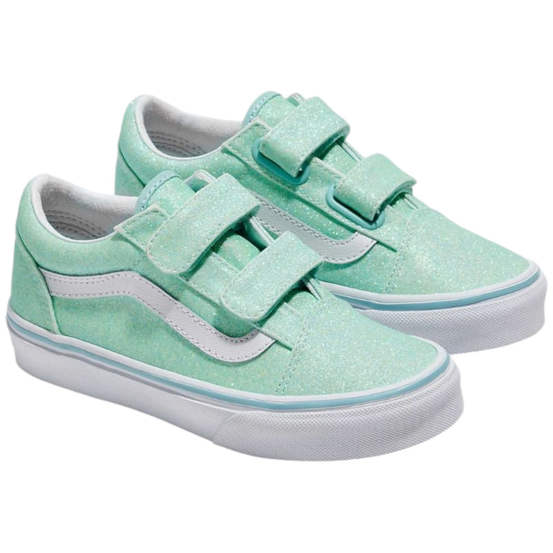 Vans Girls Kids Old Skool V Pastel Blue Glitter Strap Shoes