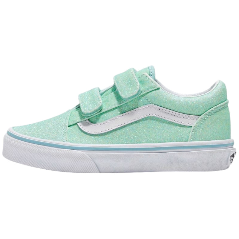 Vans Girls Kids Old Skool V Pastel Blue Glitter Strap Shoes