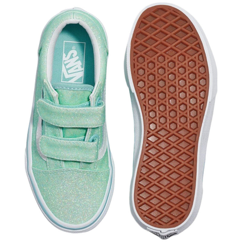 Vans Girls Kids Old Skool V Pastel Blue Glitter Strap Shoes