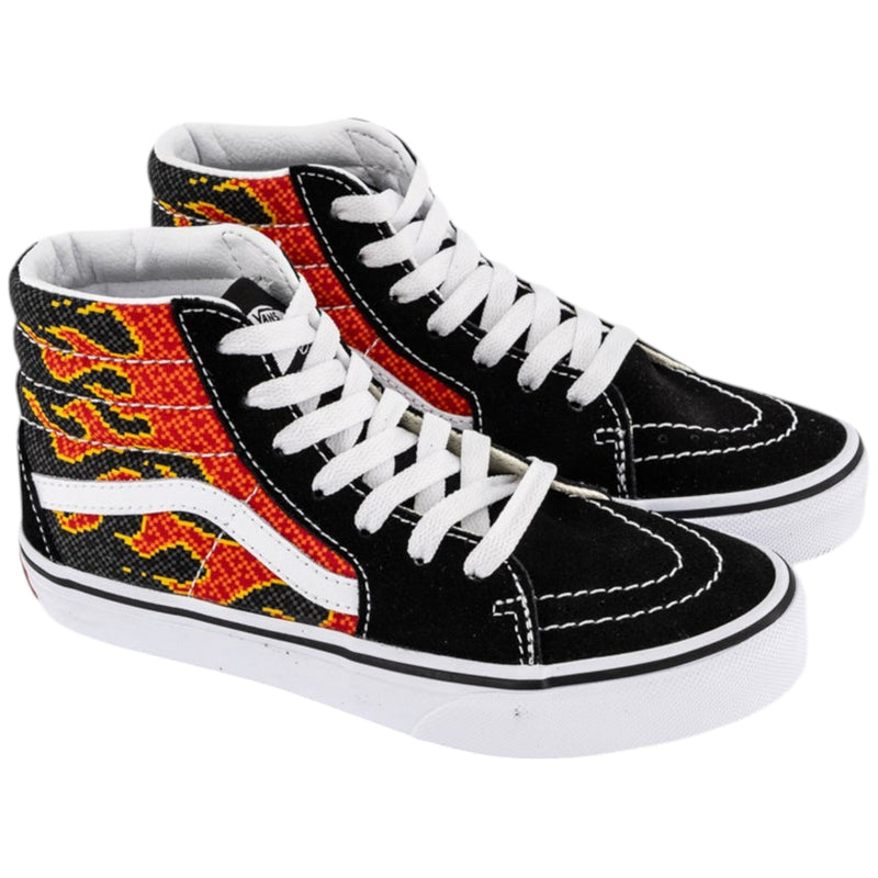 Vans Kids Sk8 Hi Pixel Flame Black/Red Lace Up Shoes