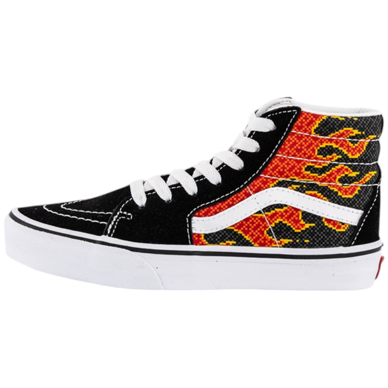 Vans Kids Sk8 Hi Pixel Flame Black/Red Lace Up Shoes