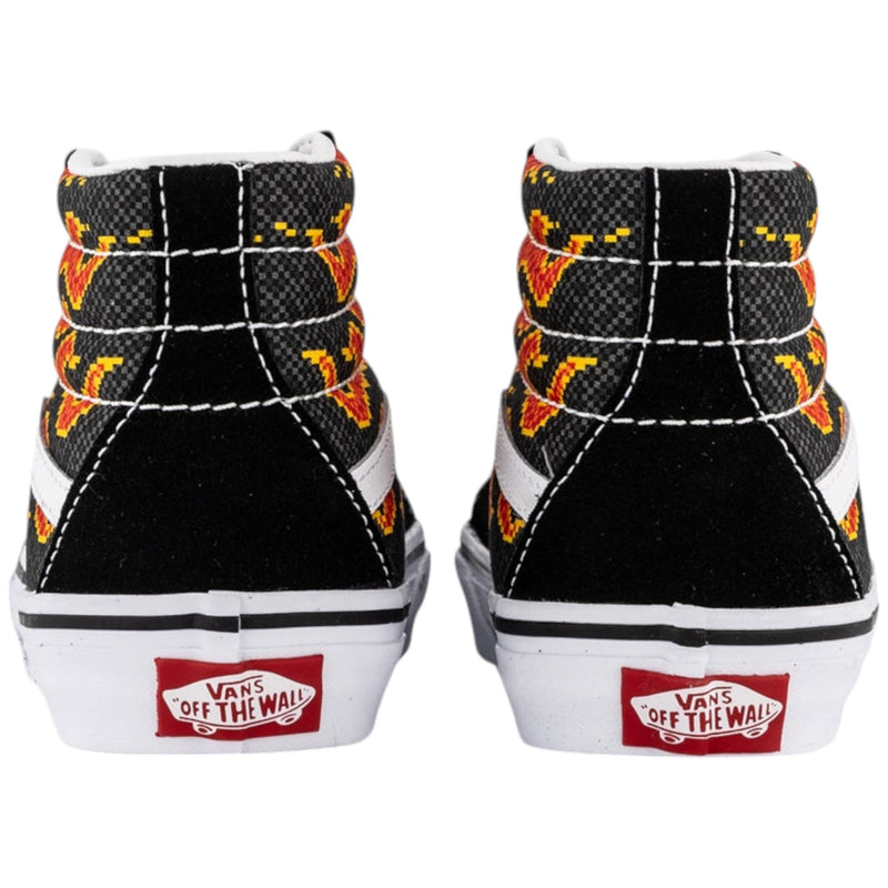 Vans Kids Sk8 Hi Pixel Flame Black/Red Lace Up Shoes