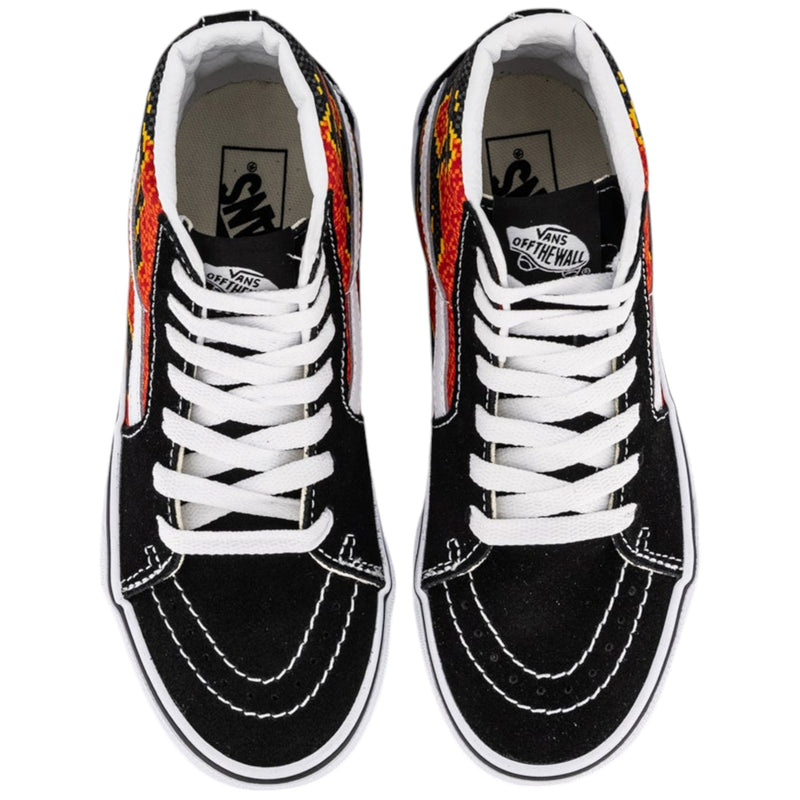 Vans Kids Sk8 Hi Pixel Flame Black/Red Lace Up Shoes