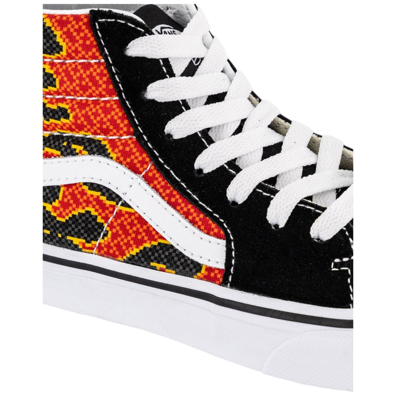 Vans Kids Sk8 Hi Pixel Flame Black/Red Lace Up Shoes