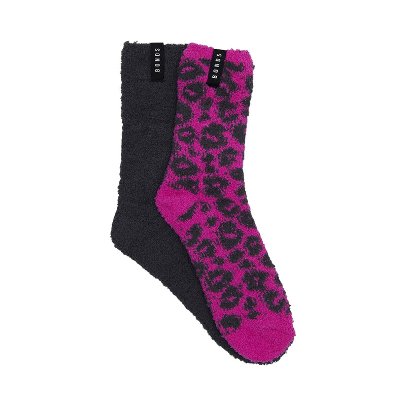 2 x Bonds Womens Supersoft Crew Socks Black/Pink 28K