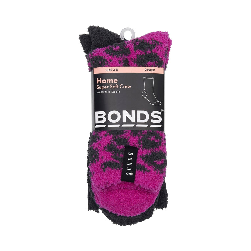 4 x Bonds Womens Supersoft Crew Socks Black/Pink 28K