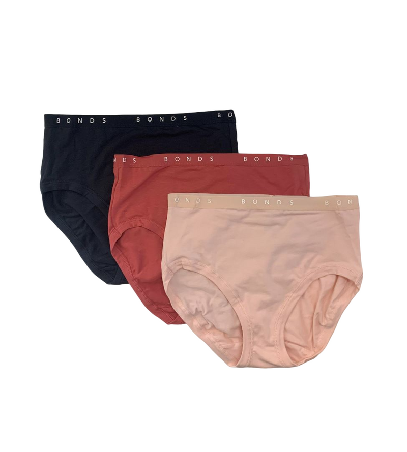 12 X Bonds Womens Cottontail Full Brief Underwear Black Nude Multi