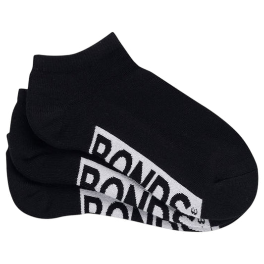 3 Pack Womens Bonds Logo Cushioned Low Cut Socks Black