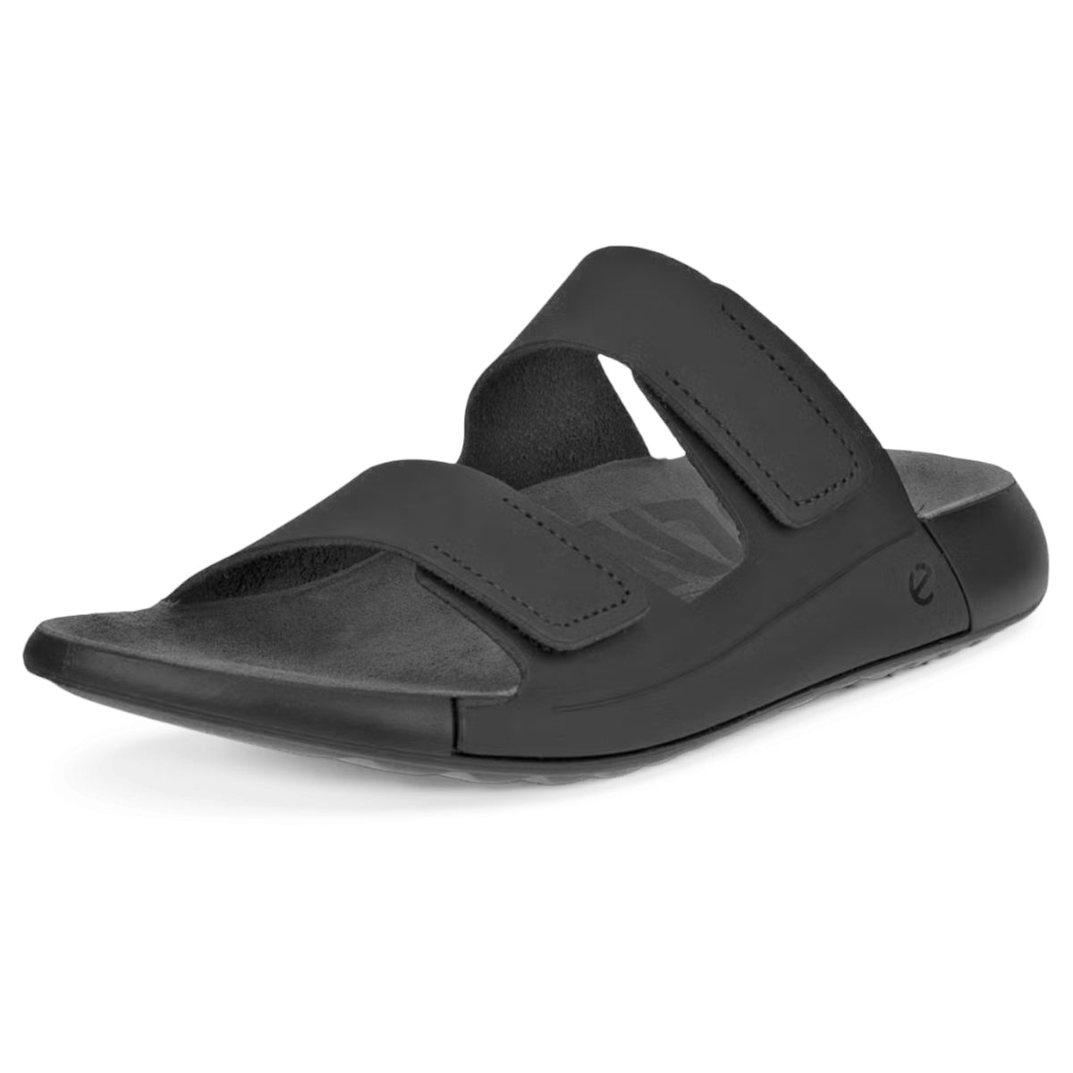 Womens Ecco Cozmo Leather Shoes Black Two Strap Sandal
