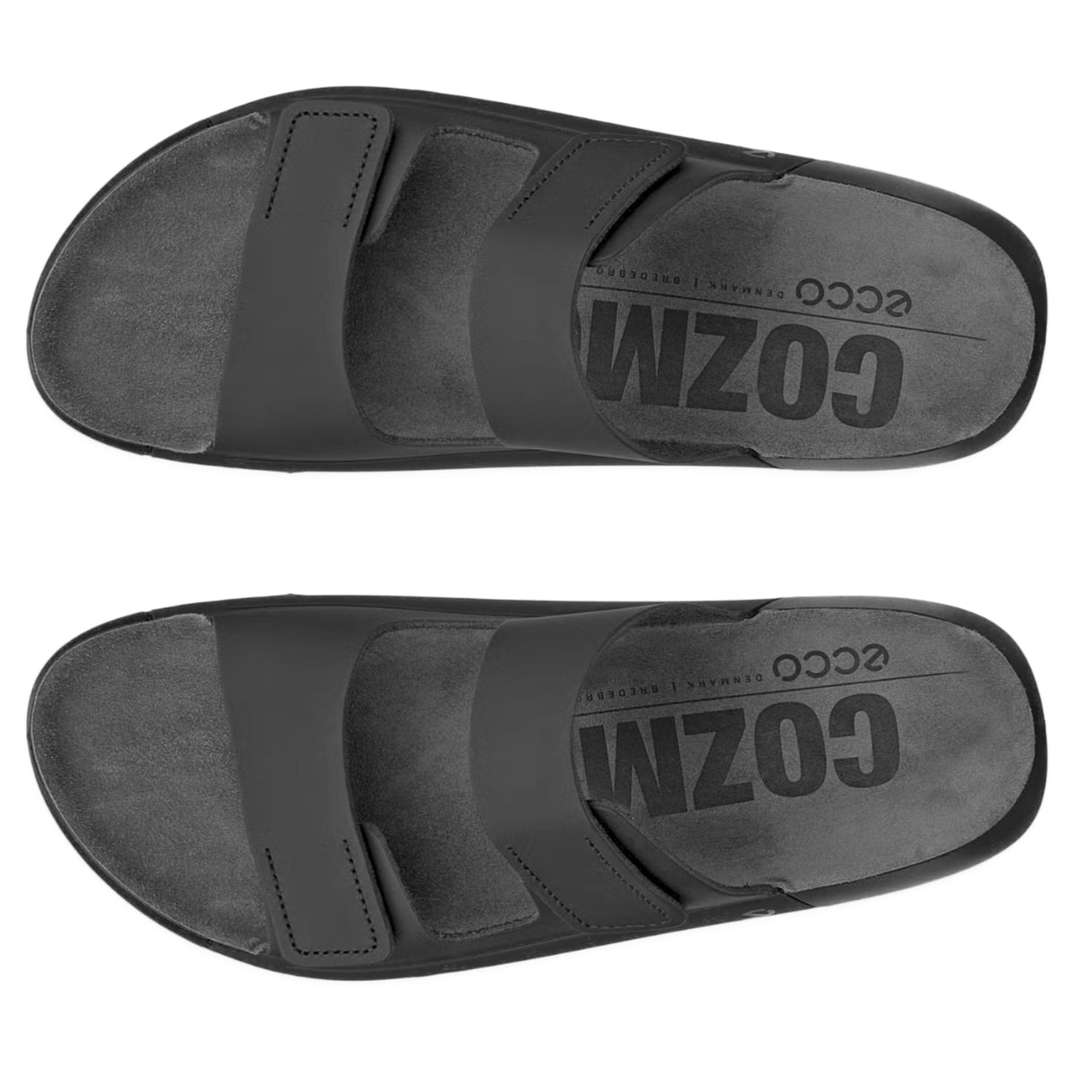 Womens Ecco Cozmo Leather Shoes Black Two Strap Sandal