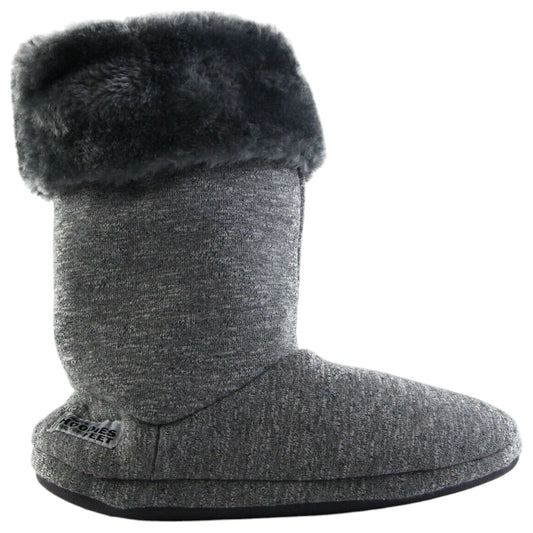 Womens Grosby Plush Fluffy Boot Slippers Grey