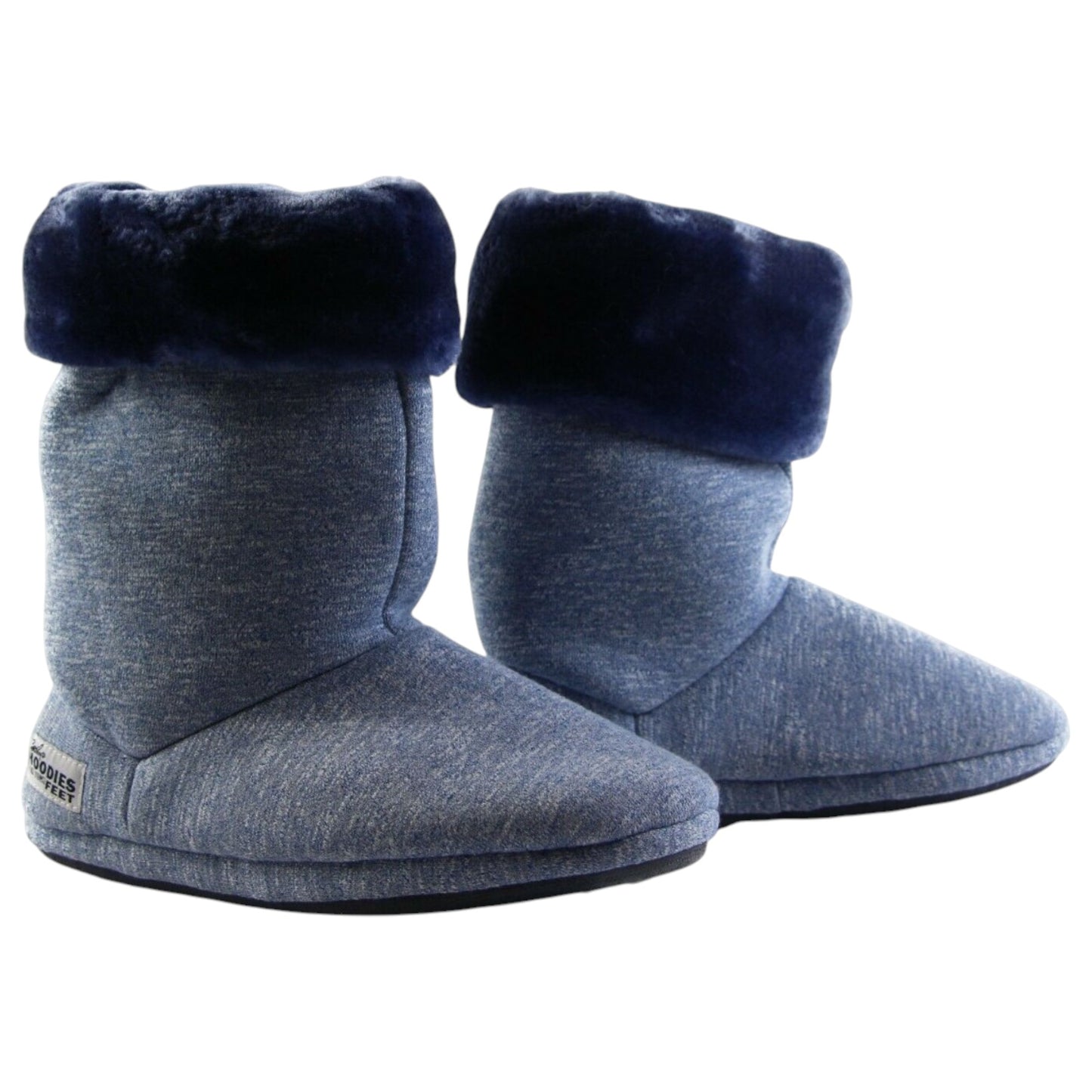 Womens Grosby Plush Fluffy Boot Slippers Navy