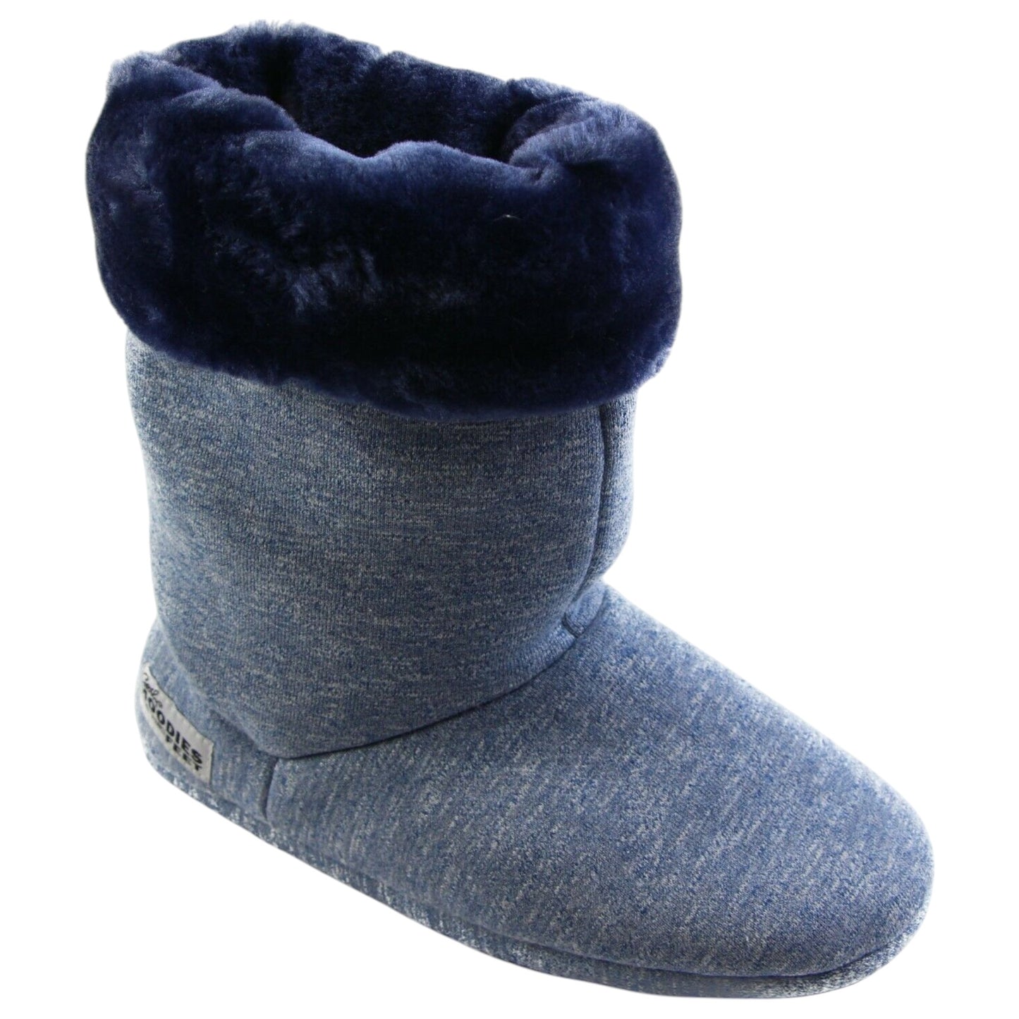 Womens Grosby Plush Fluffy Boot Slippers Navy