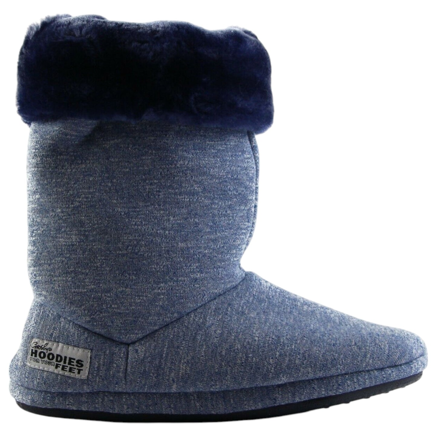 Womens Grosby Plush Fluffy Boot Slippers Navy