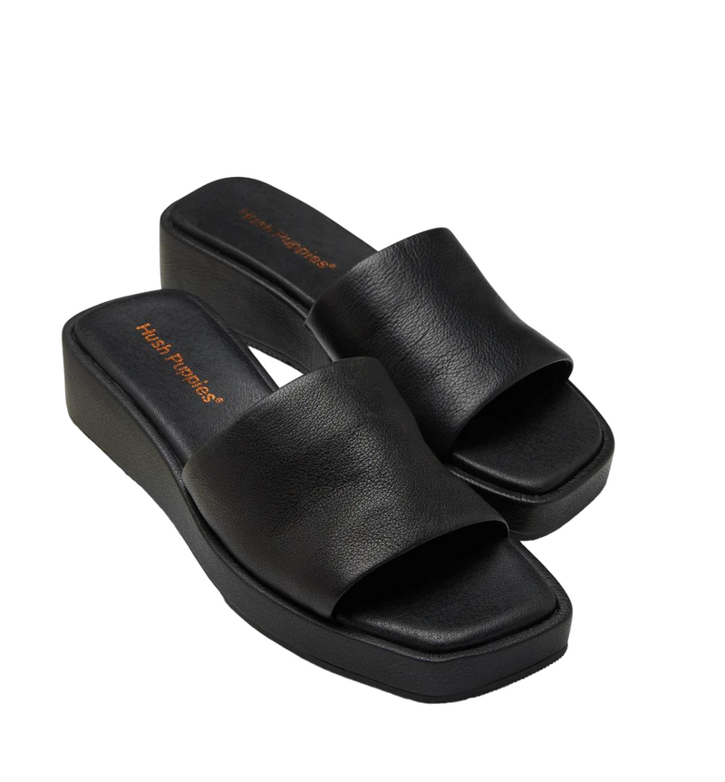 Womens Hush Puppies Empire Black Slides Leather Sandals Slip On Shoes