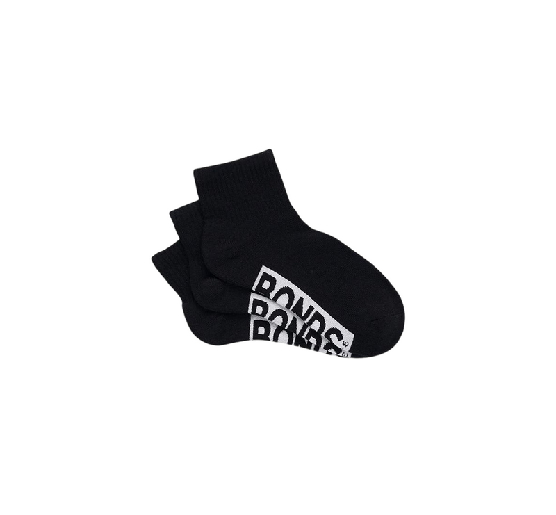 18 X Bonds Womens Cushioned Logo Quarter Crew Socks Black