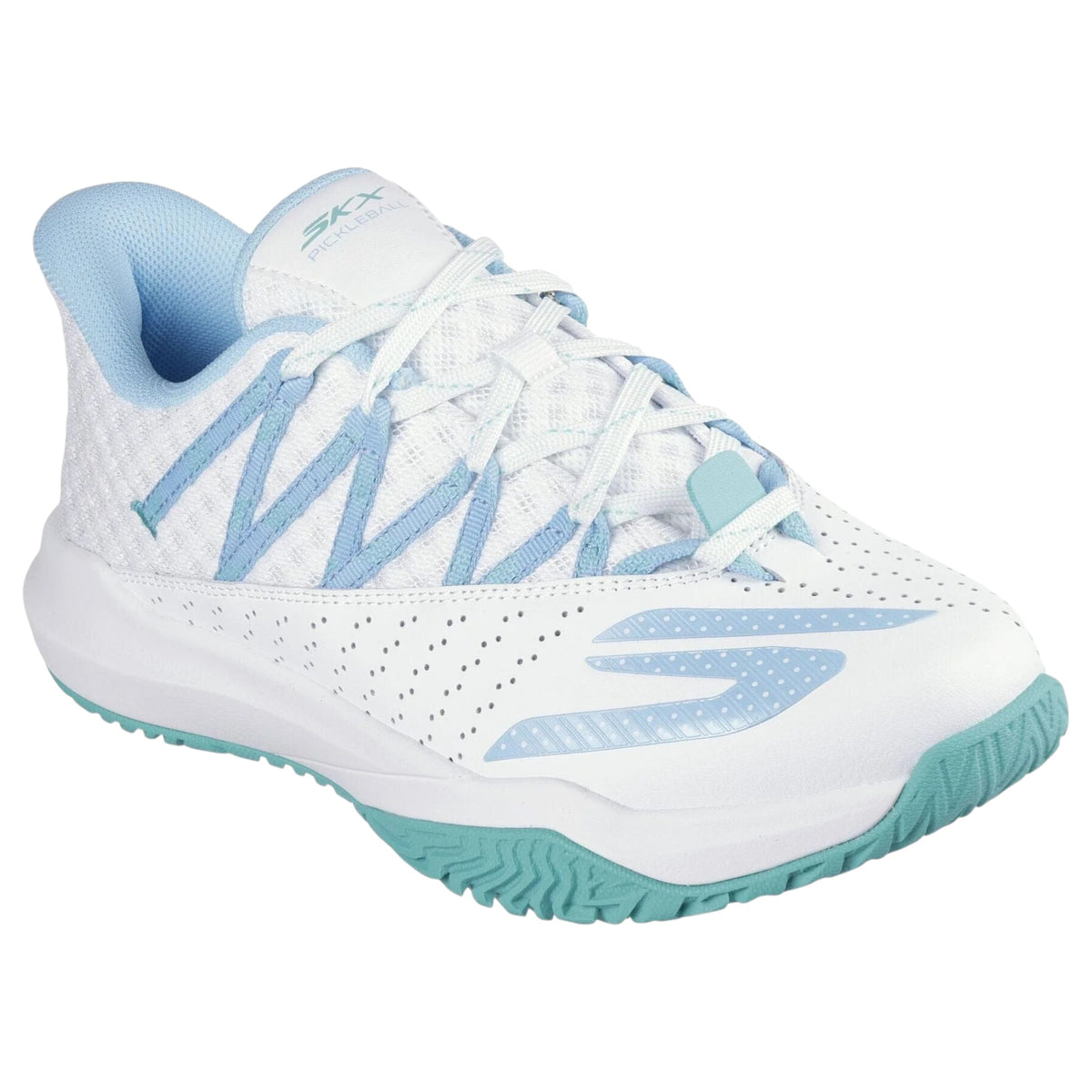 Womens Skechers Viper Court Rally White/ Light Blue Athletic Pickleball Shoes