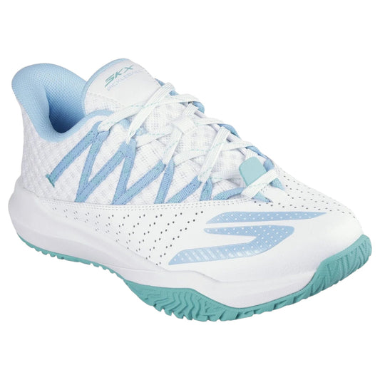 Womens Skechers Relaxed Fit Viper Court Rally Shoes White/Light Blue