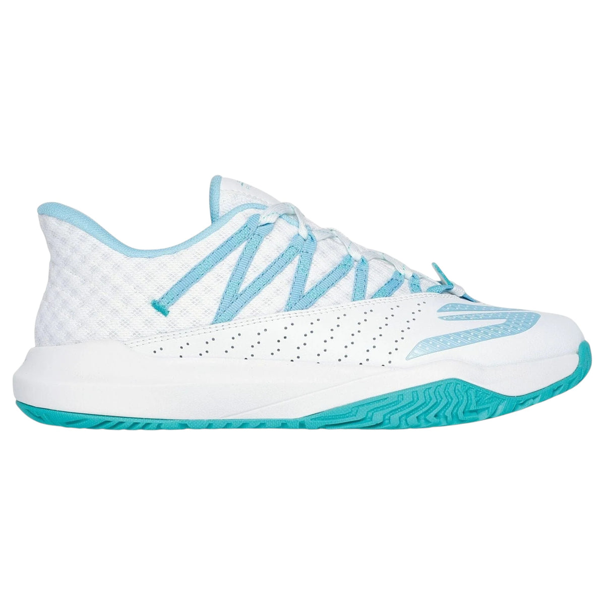 Womens Skechers Viper Court Rally White/ Light Blue Athletic Pickleball Shoes