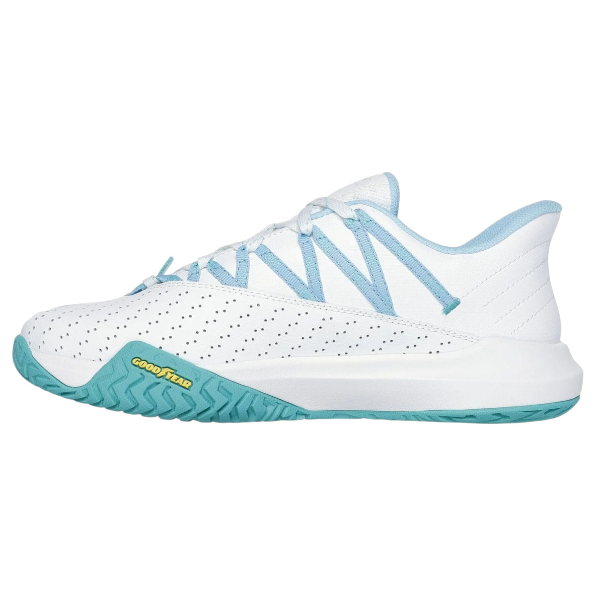Womens Skechers Viper Court Rally White/ Light Blue Athletic Pickleball Shoes