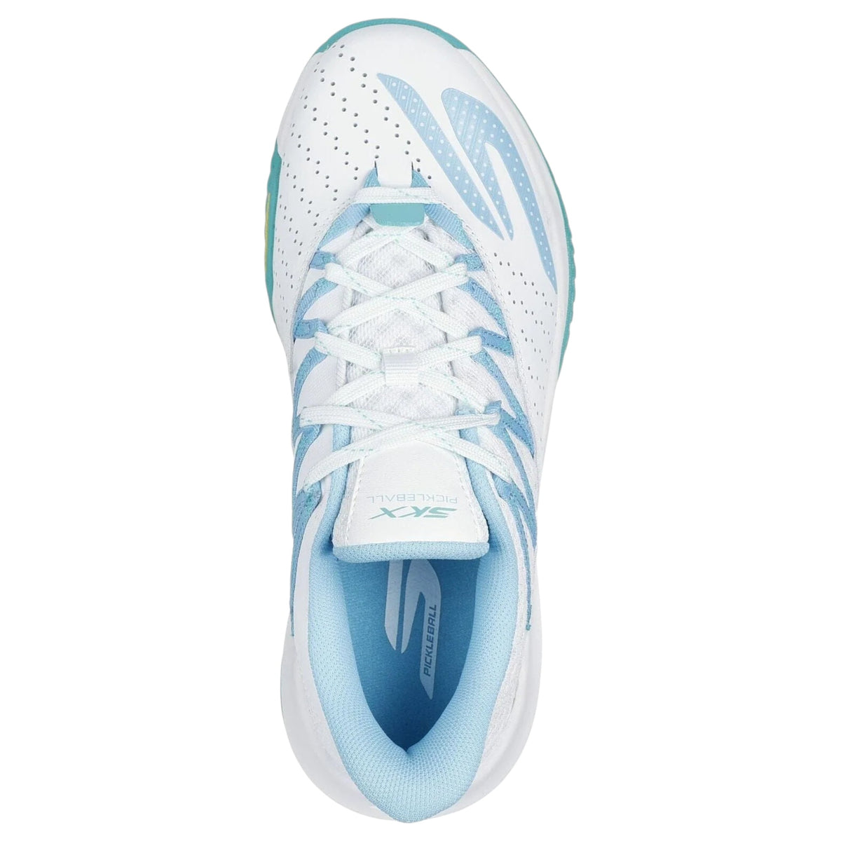 Womens Skechers Viper Court Rally White/ Light Blue Athletic Pickleball Shoes
