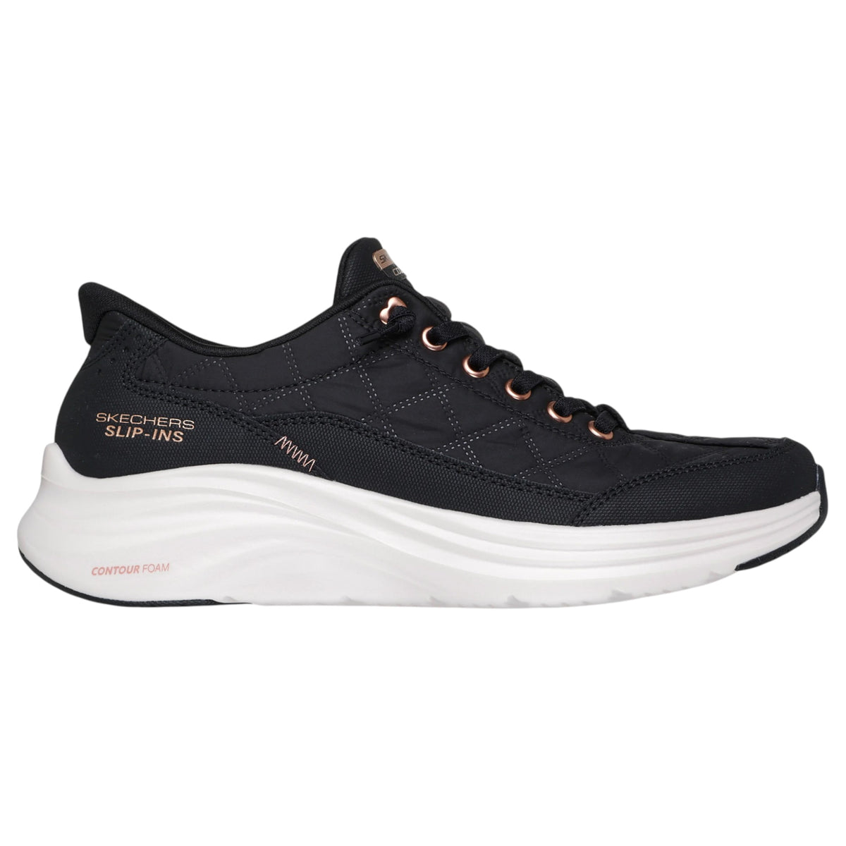 Womens Skechers Contour Foam - Cozy Fit Golden Hour Shoes Black/Rose Gold