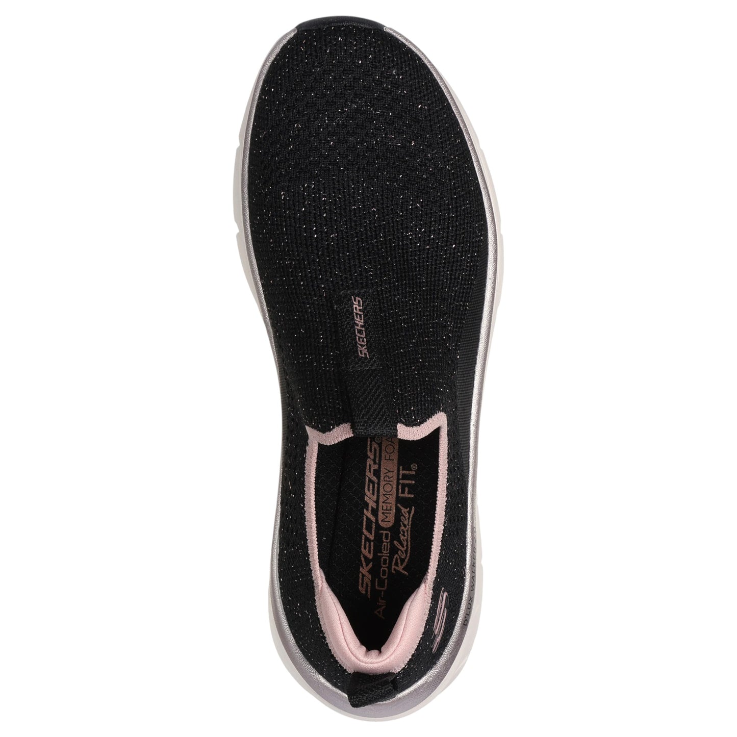 Womens Skechers D'Lux Walker 2.0 - Sparkle Forever Athletic Shoes Black/Rose Gold