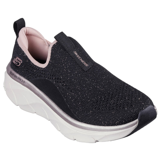 Womens Skechers D'Lux Walker 2.0 - Sparkle Forever Athletic Shoes Black/Rose Gold