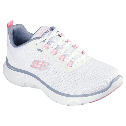 Womens Skechers Flex Appeal 5.0 - New Path Athletic Shoes White/Pink/Blue