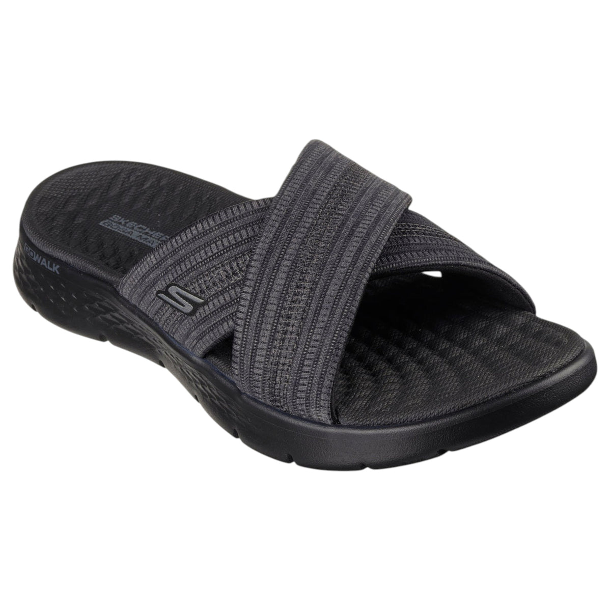 Womens Skechers GOwalk Flex Sandal - Impressed Sandal Black/Grey