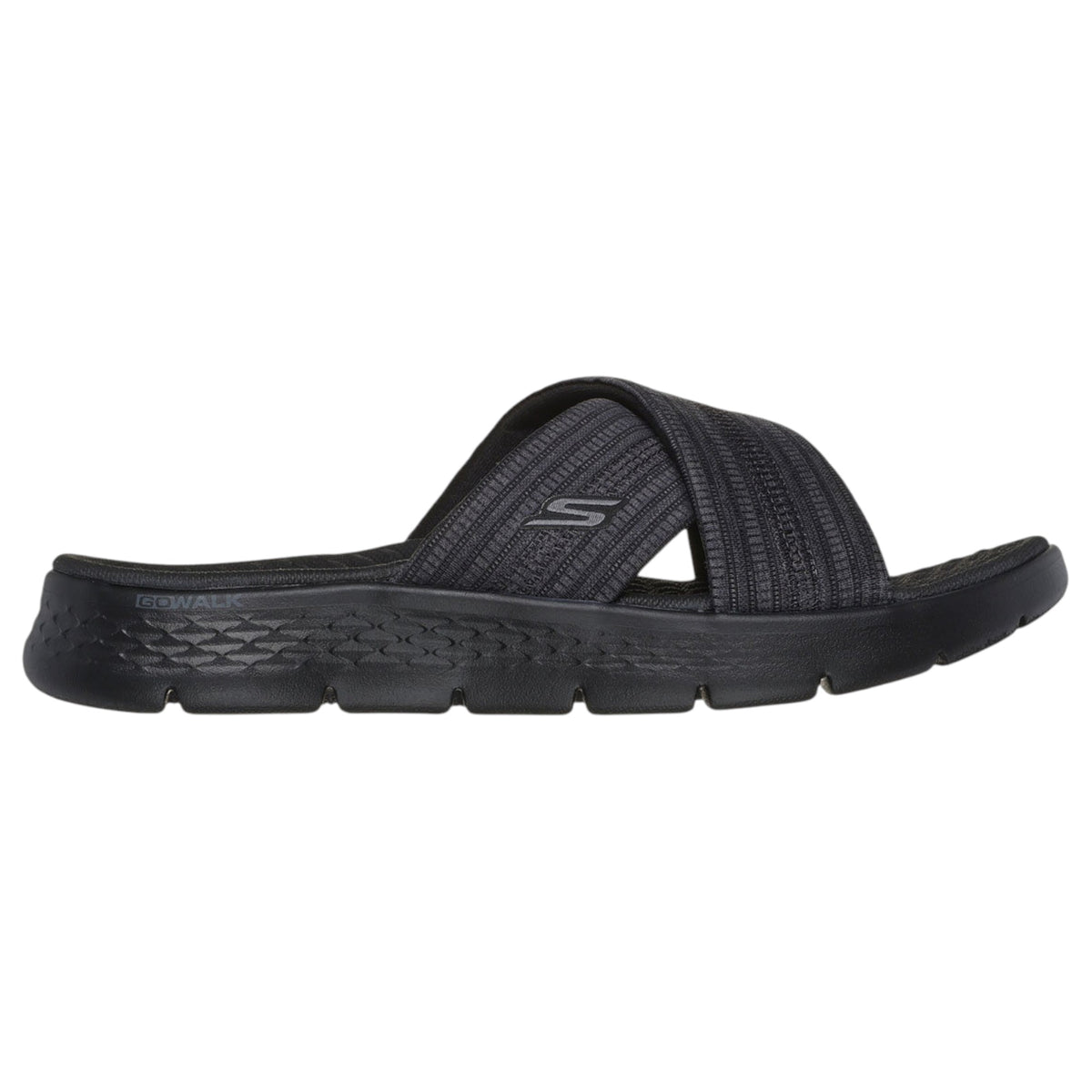 Womens Skechers GOwalk Flex Sandal - Impressed Sandal Black/Grey