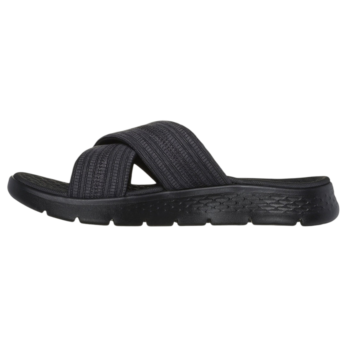 Womens Skechers GOwalk Flex Sandal - Impressed Sandal Black/Grey