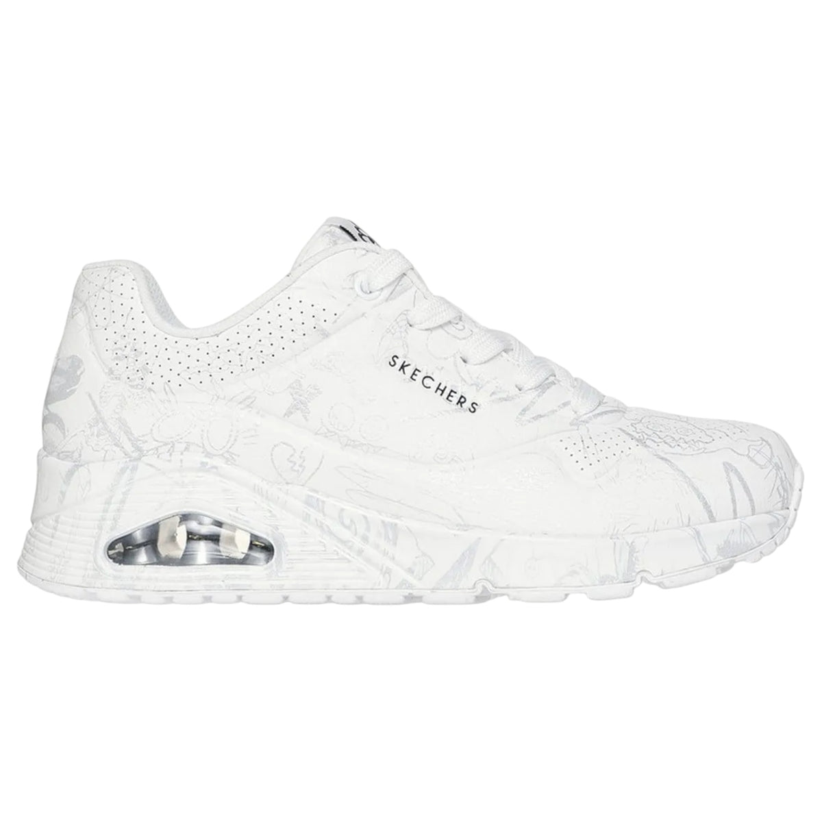 Womens Skechers Uno - Process Sketch White/ Silver Athletic Shoes