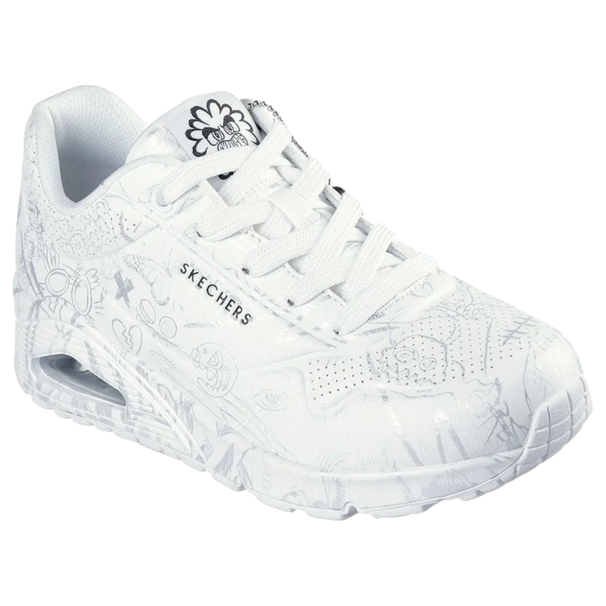 Womens Skechers Uno - Process Sketch White/ Silver Athletic Shoes
