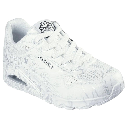 Womens Skechers Uno - Process Sketch Shoes White/Silver