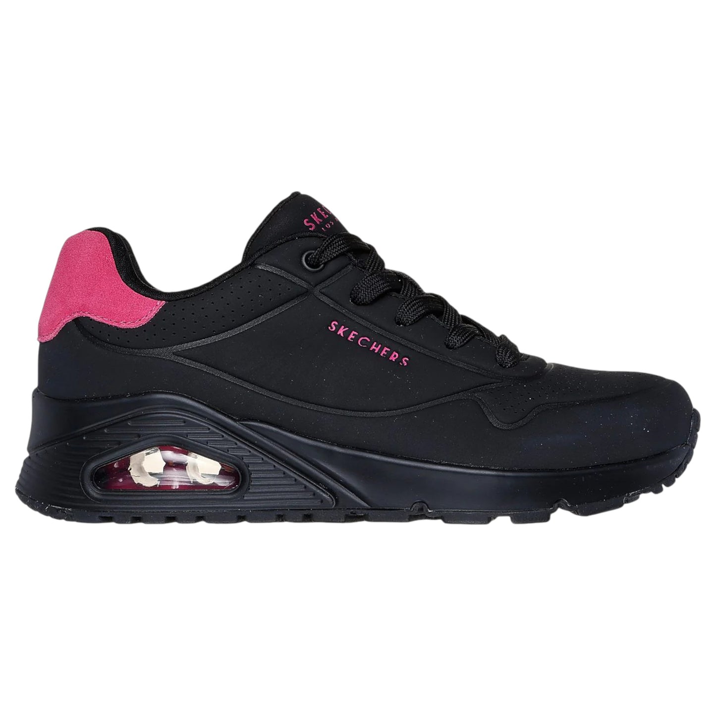 Womens Skechers Uno - Pop Back Athletic Shoes Black/Hot Pink