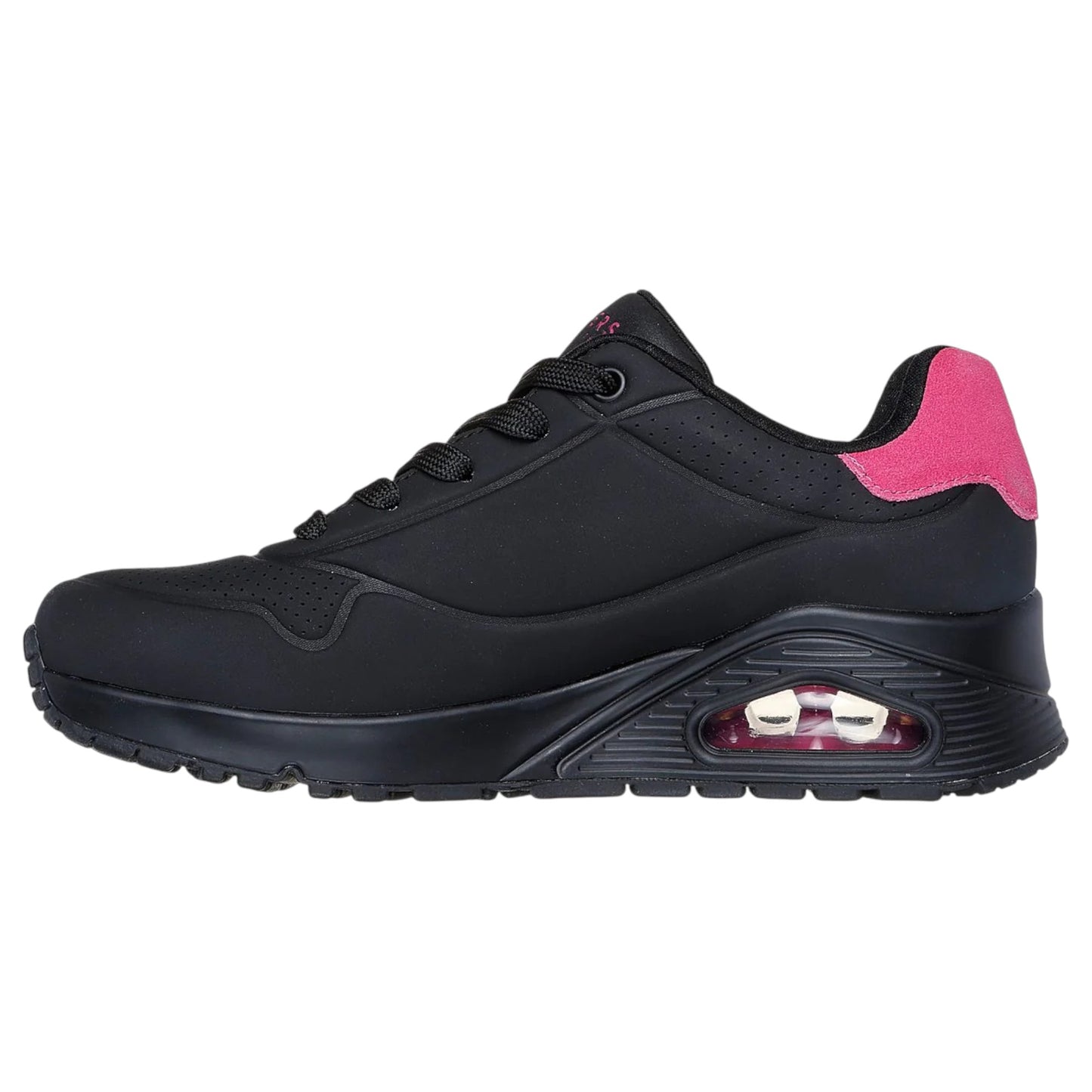 Womens Skechers Uno - Pop Back Athletic Shoes Black/Hot Pink