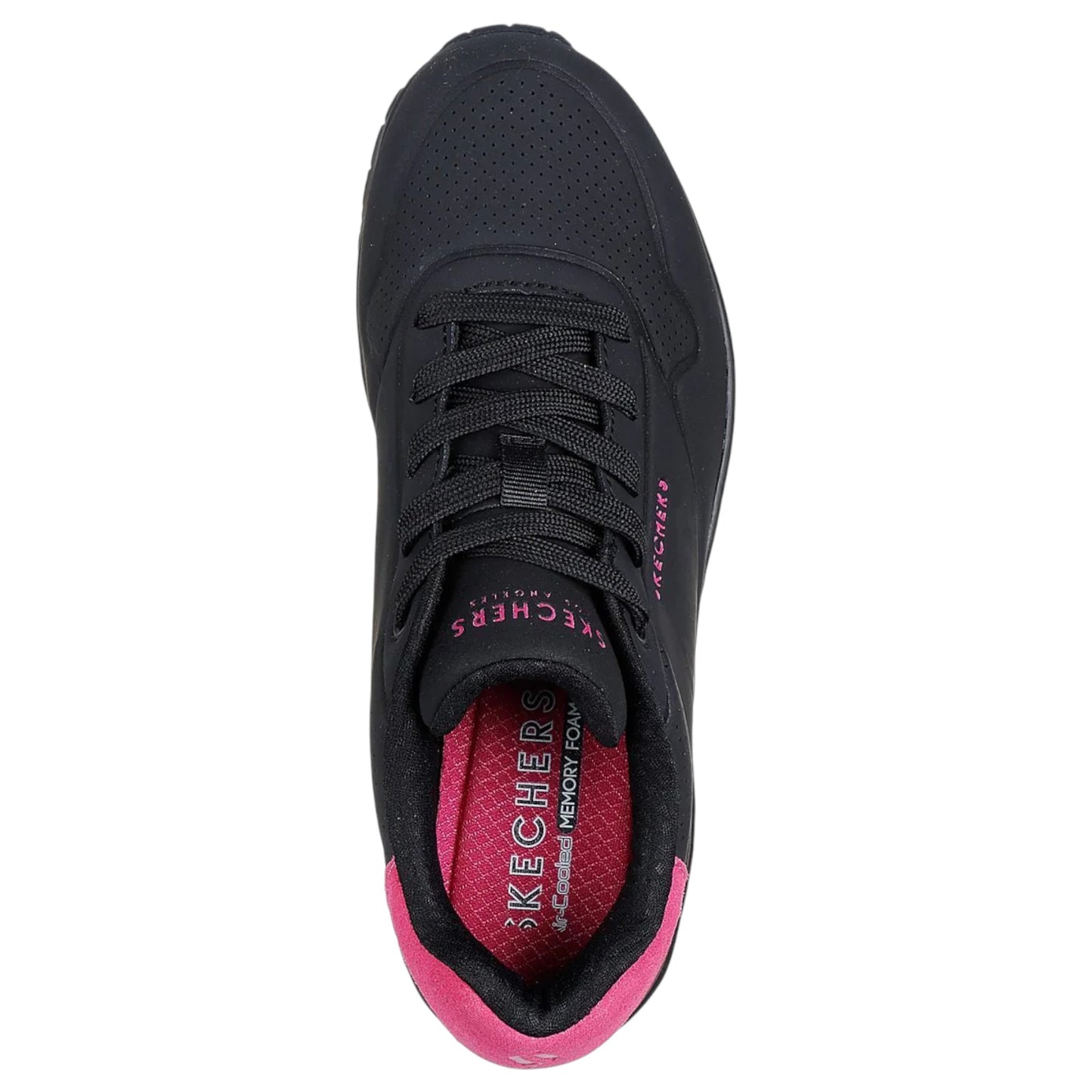 Womens Skechers Uno - Pop Back Athletic Shoes Black/Hot Pink