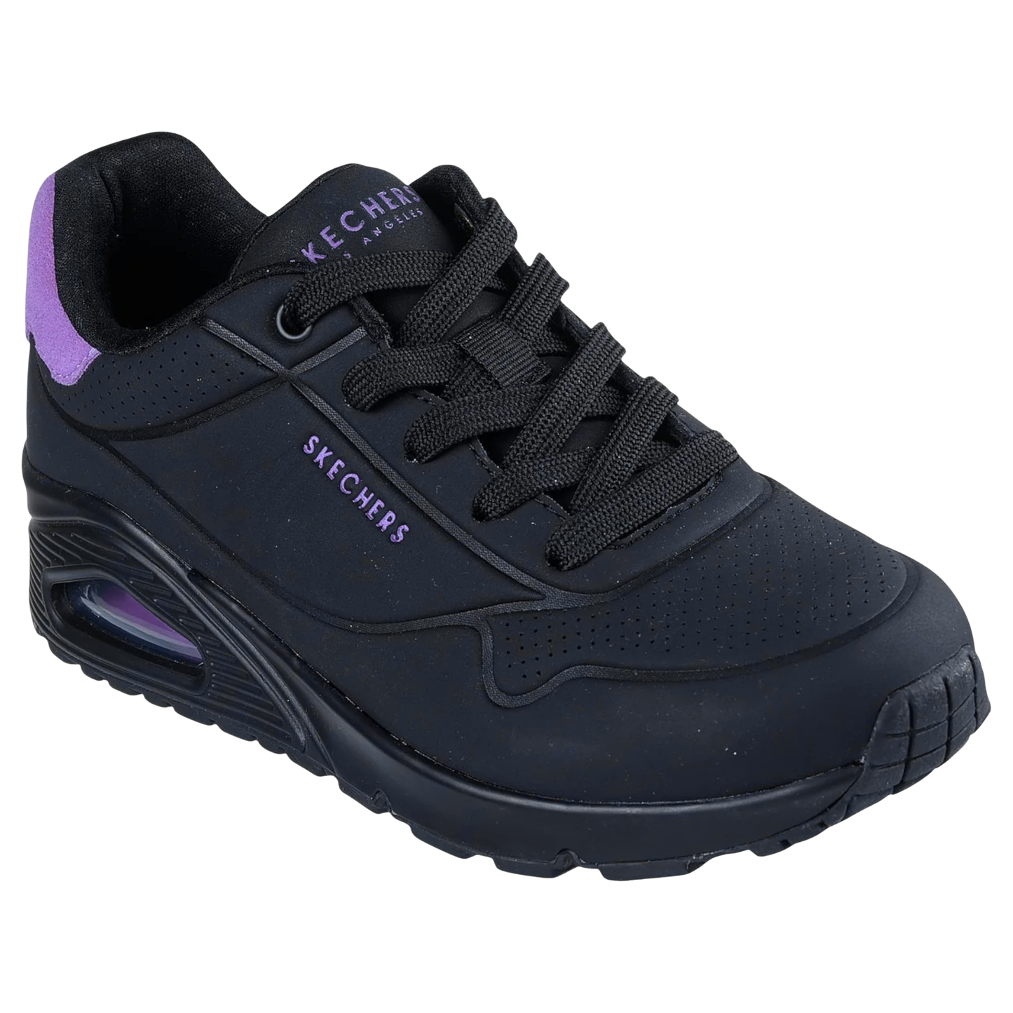 Womens Skechers Uno - Pop Back Athletic Shoes Black/Purple