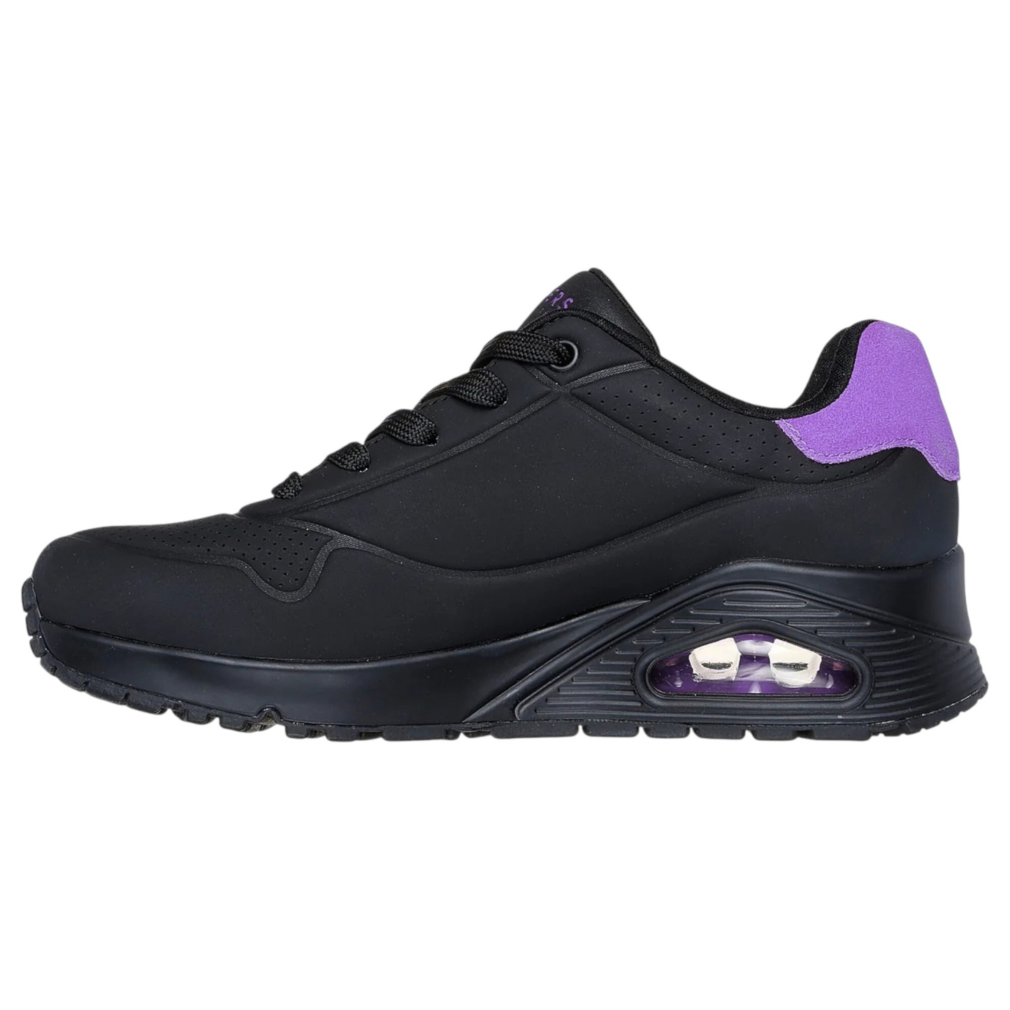 Womens Skechers Uno - Pop Back Athletic Shoes Black/Purple
