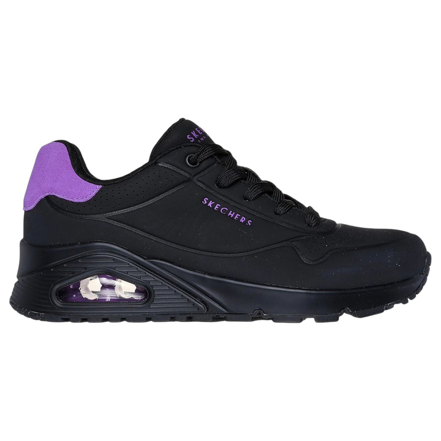 Womens Skechers Uno - Pop Back Athletic Shoes Black/Purple