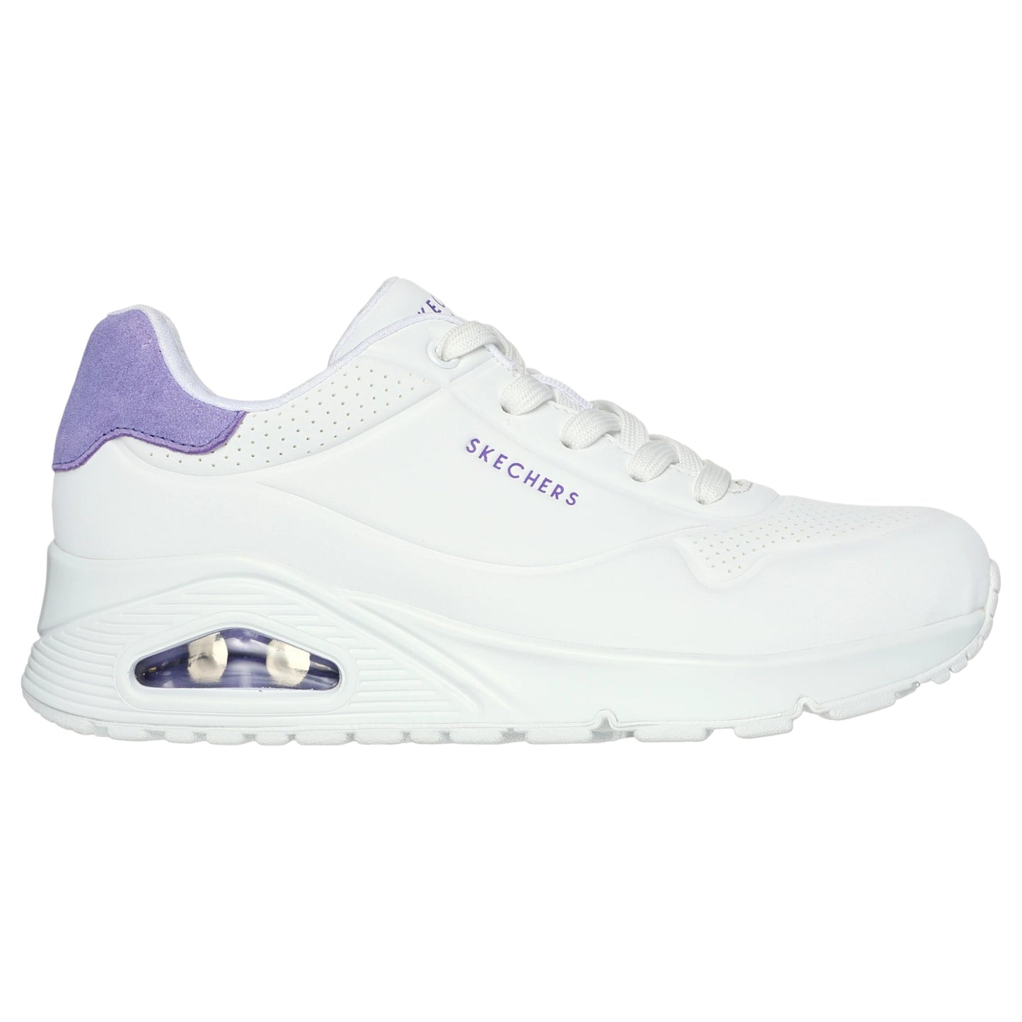 Womens Skechers Uno - Pop Back Athletic Shoes White/Purple