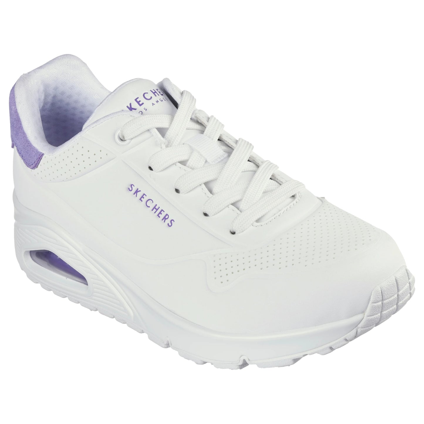 Womens Skechers Uno - Pop Back Athletic Shoes White/Purple