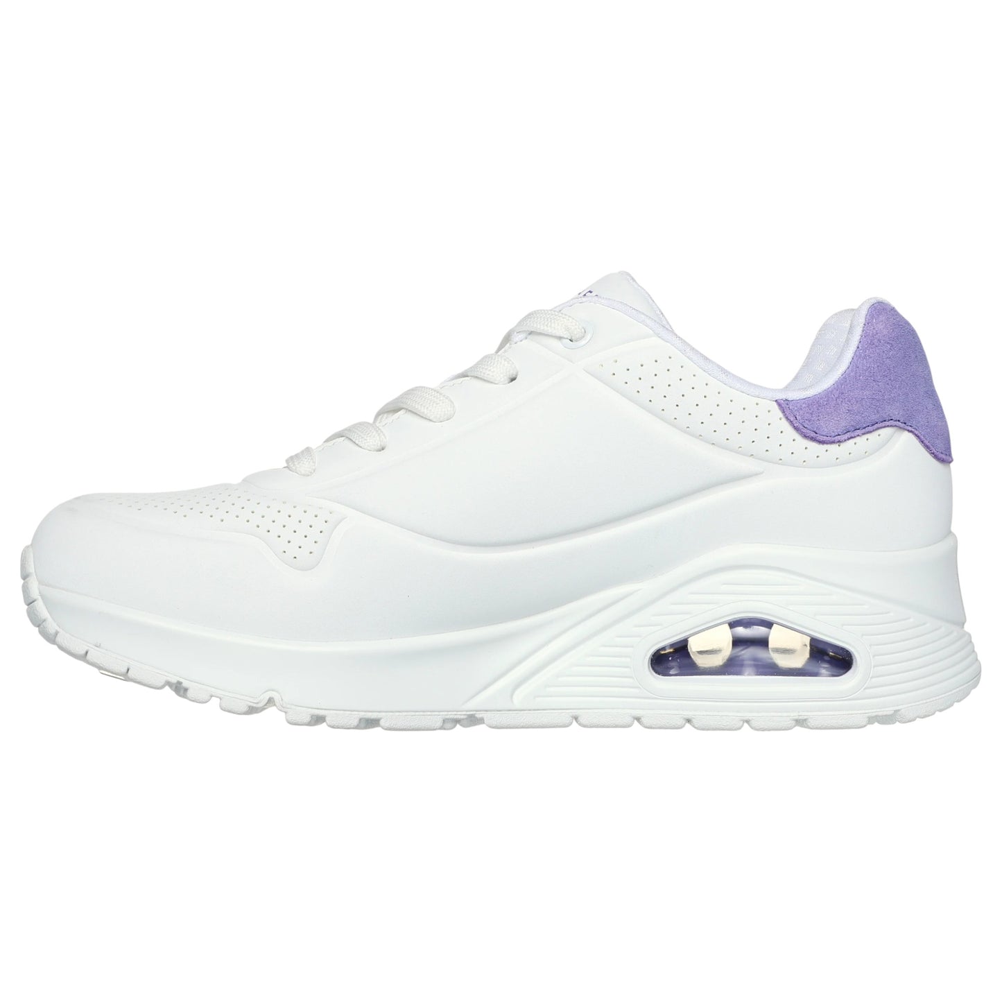 Womens Skechers Uno - Pop Back Athletic Shoes White/Purple