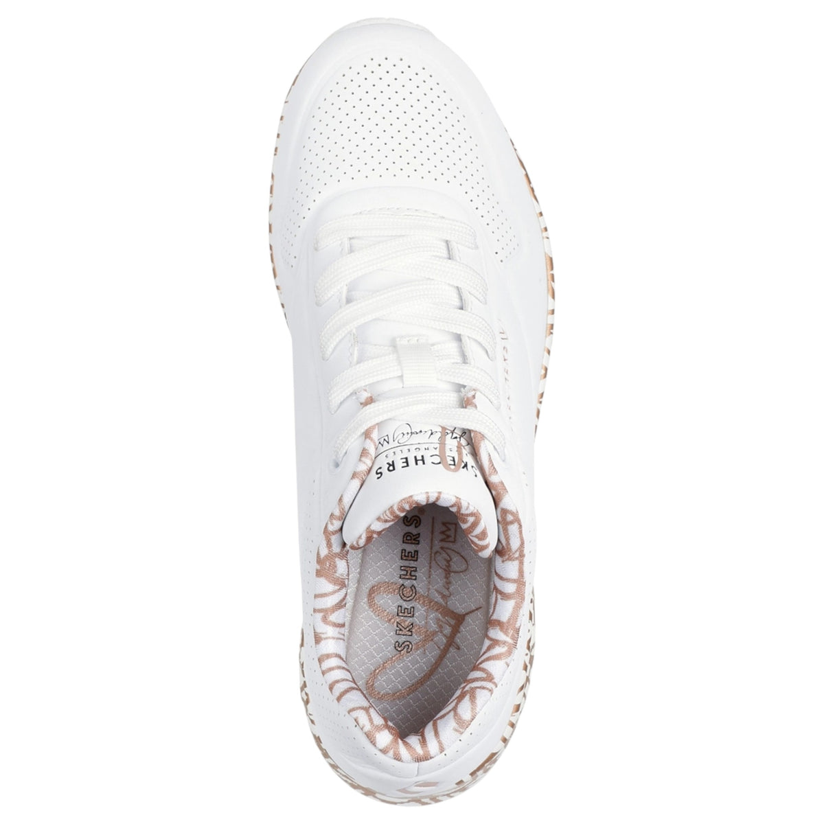 Womens Skechers X Jgoldcrown Uno - Loving Love White/ Rose Gold Athletic Shoes