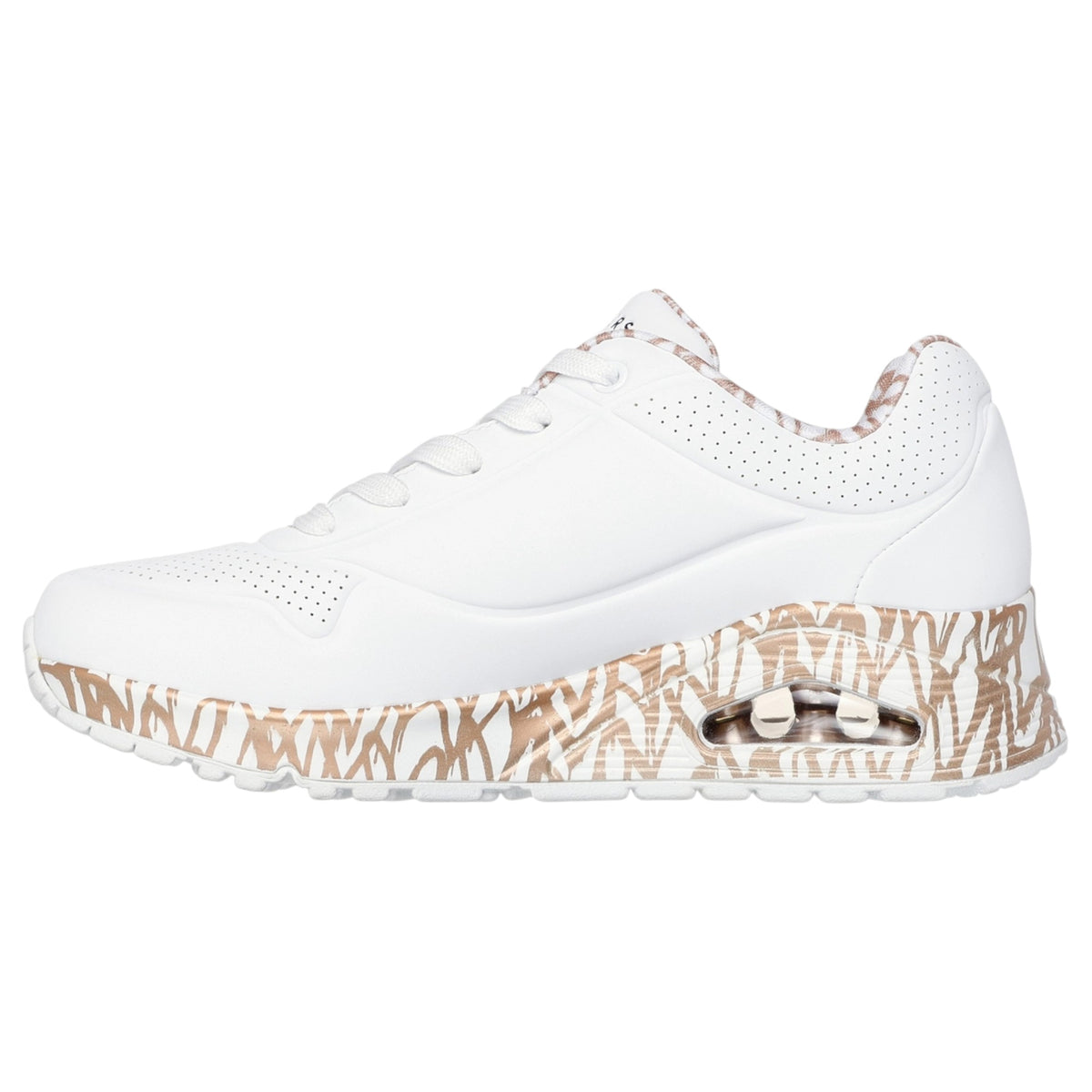 Womens Skechers X Jgoldcrown Uno - Loving Love White/ Rose Gold Athletic Shoes
