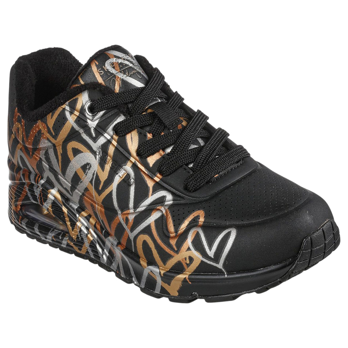 Womens Skechers X Jgoldcrown Uno - Metallic Love Black/ Gold Athletic Shoes