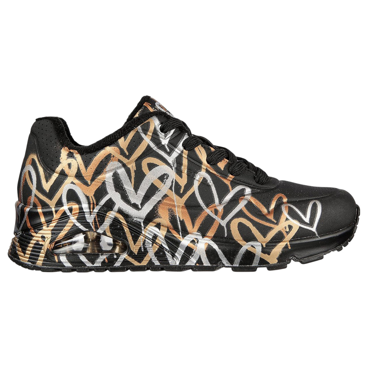 Womens Skechers X Jgoldcrown Uno - Metallic Love Black/ Gold Athletic Shoes