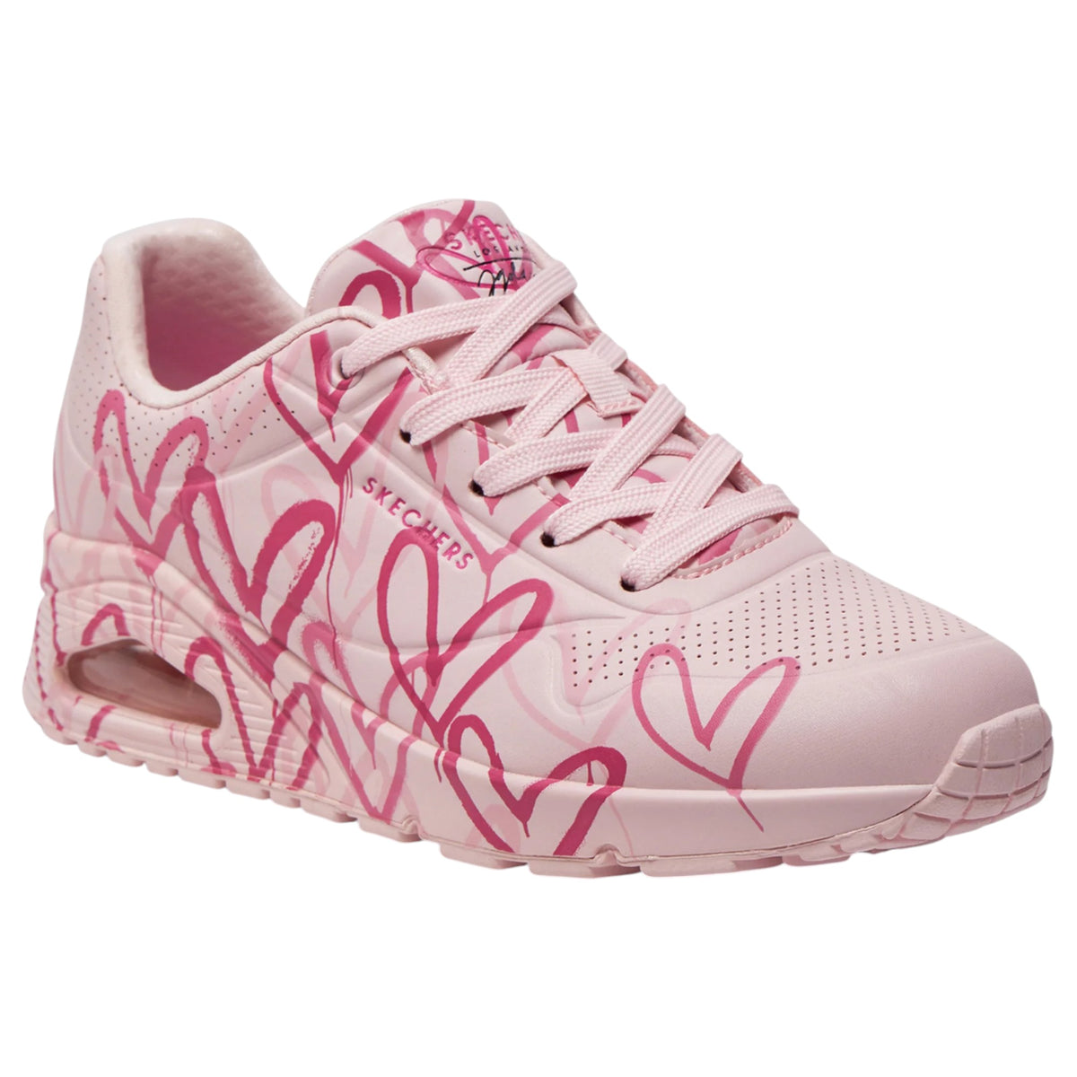 Womens Skechers X Jgoldcrown Uno - Spread The Love Light Pink Athletic Shoes