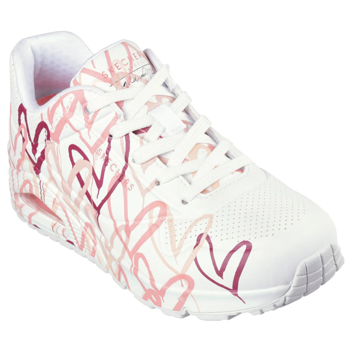 Womens Skechers X Jgoldcrown Uno - Spread The Love White/ Coral Athletic Shoes